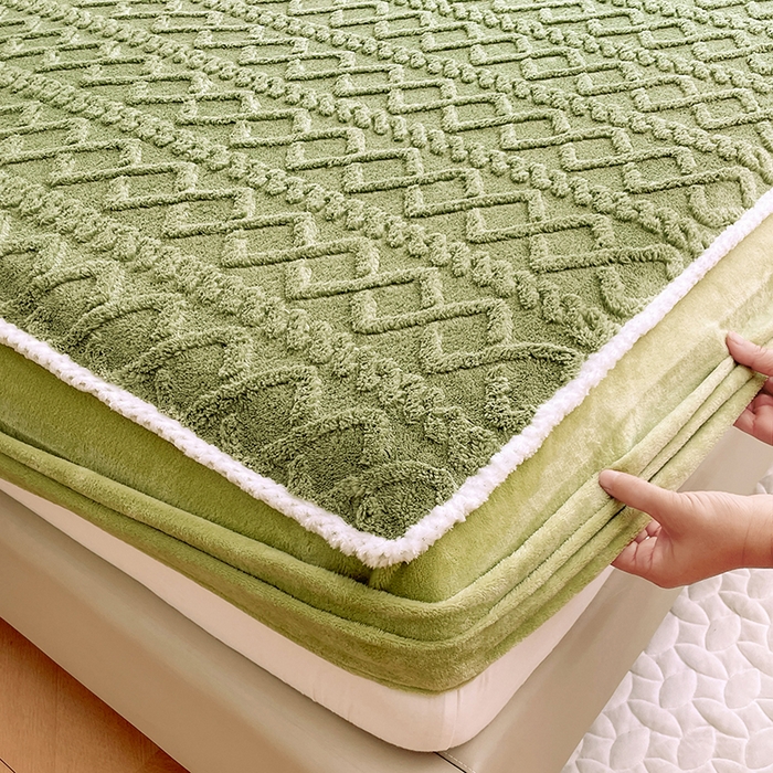 91家纺网 家纺一手货源 找家纺 梦舒羽 2025新款220克高克重塔芙绒床笠床垫保护套床单套床盖 茶绿色