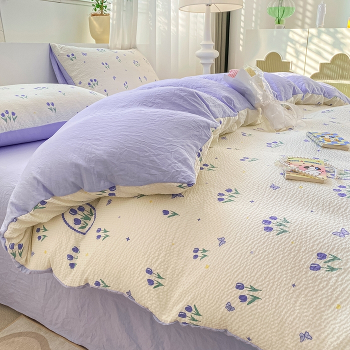 91家纺网 家纺一手货源 找家纺 悦织湾家纺 2025新款轻奢北欧风小清新印花水洗棉四件套 蓝色恋人