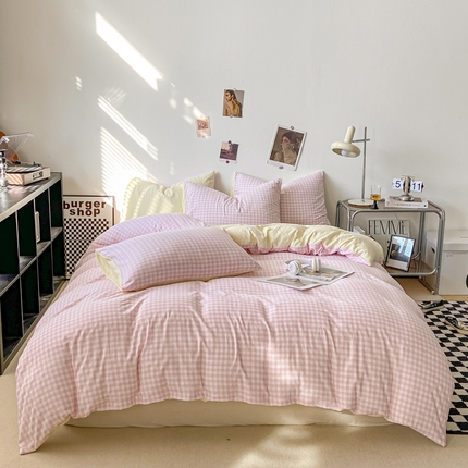 91家纺网 家纺一手货源 找家纺 （总）悦织湾家纺 2025新款日式简约格子水洗棉单品被套系列