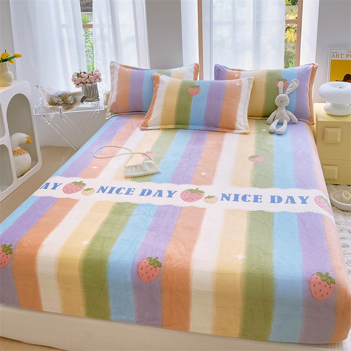 91家纺网 家纺一手货源 找家纺 凯儿家纺  2024新款加厚高克重印花系列单床笠 彩虹甜心