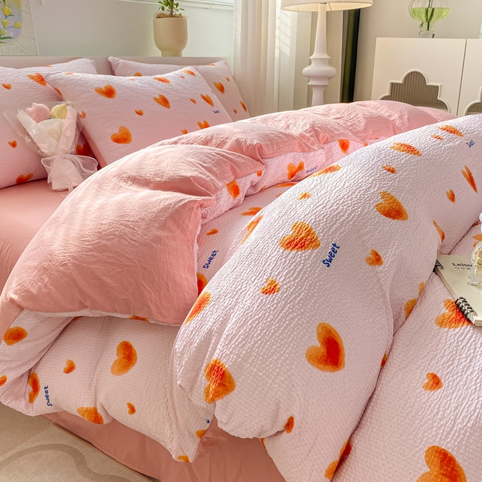 91家纺网 家纺一手货源 找家纺 悦织湾家纺 2025新款轻奢北欧风小清新印花水洗棉四件套 欢喜