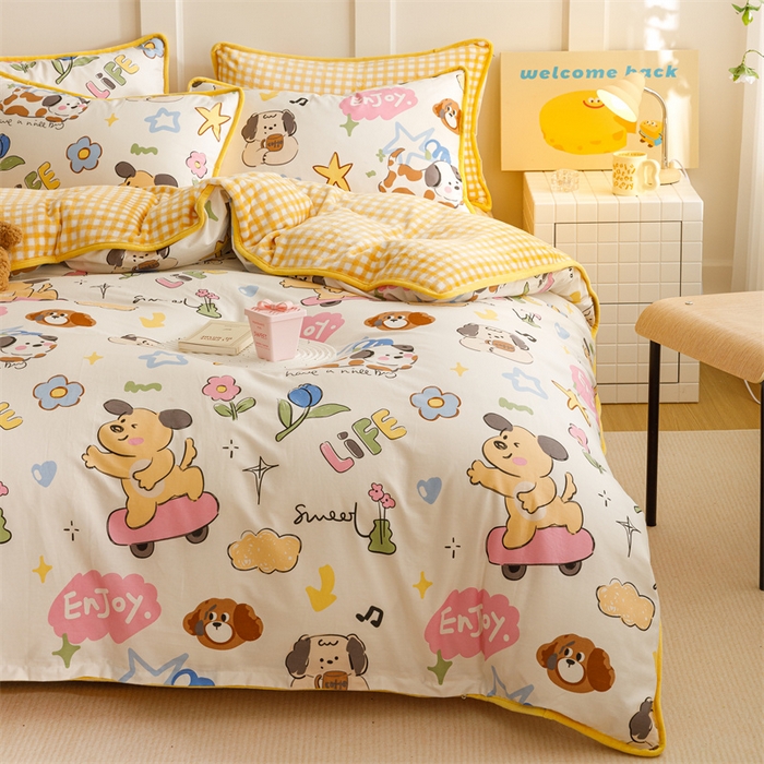 91家纺网 家纺一手货源 找家纺 红粉佳人 2025新款棉加绒印花四件套 欢乐狗