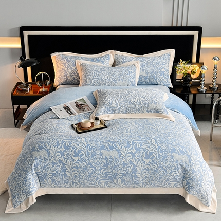 馨梦缘 2025新款宽边5D雕花绒牛奶绒四件套 西雅图-蓝