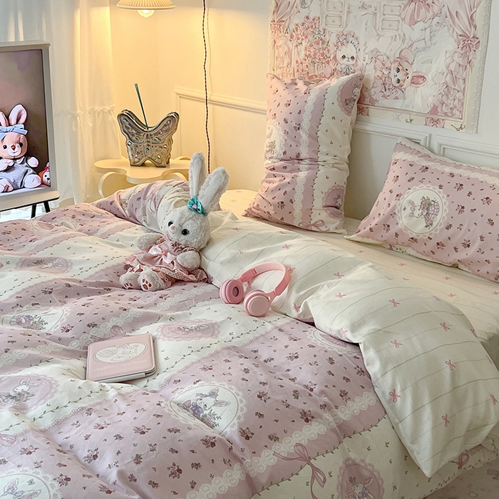 91家纺网 家纺一手货源 找家纺 昔可 2024新款13070全棉四件套系列（第三批） 梦游仙境兔