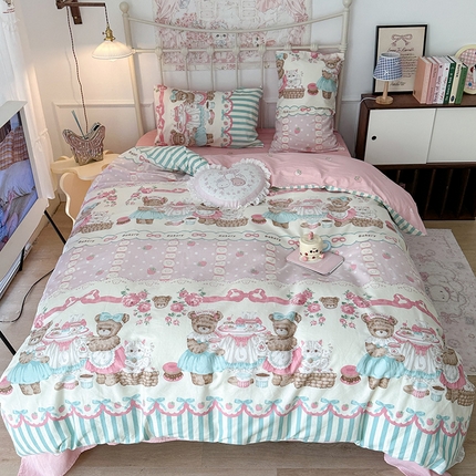 91家纺网 家纺一手货源 找家纺 昔可 2024新款13070全棉四件套系列（第三批） 熊熊茶话会