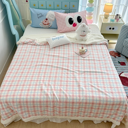 昔可家纺 2024新款羊羔绒牛奶绒毛毯系列（三）-ins小清新系列 丝雾粉格
