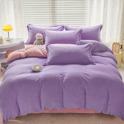 91家纺网 家纺一手货源 找家纺 【91特价】慕晨 加厚牛奶绒纯色拼色四件套（花型随机发货）