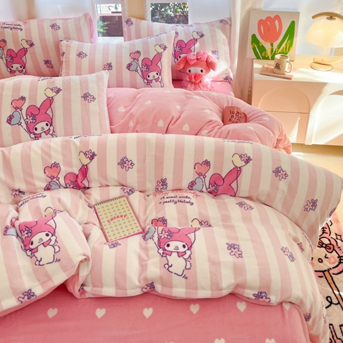 91家纺网 家纺一手货源 找家纺 2024新款三丽鸥牛奶绒小版四件套 牛奶绒小版-气球美乐蒂