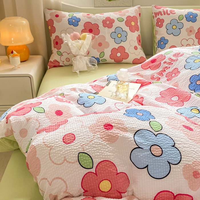 91家纺网 家纺一手货源 找家纺 悦织湾家纺 2025新款轻奢北欧风小清新印花水洗棉四件套 花满园