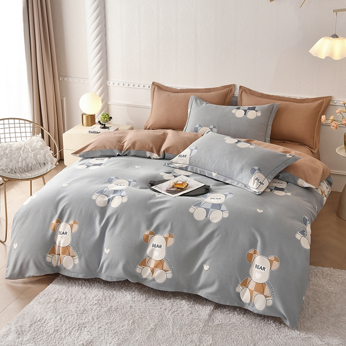 91家纺网 家纺一手货源 找家纺 优尚家纺 2025新款全棉磨毛纯棉喷气印花清新轻奢款四件套 轻奢款-星辉熊语