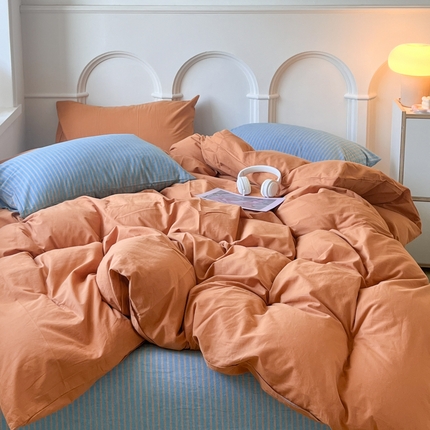 千朵 2024新款ins风多巴胺撞色条纹全棉水洗棉四件套-可乐系列 可乐蓝