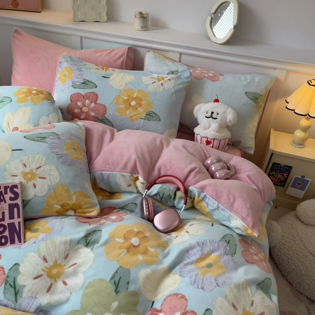 91家纺网 家纺一手货源 找家纺 （总）2024新款200g加厚防静电牛奶绒小清新四件套