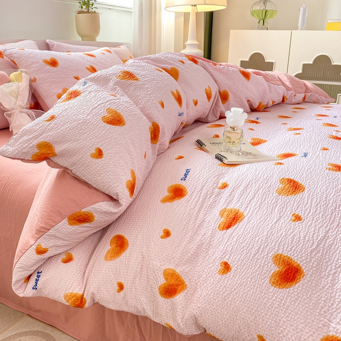 91家纺网 家纺一手货源 找家纺 悦织湾家纺 2025新款轻奢北欧风小清新印花水洗棉四件套 欢喜