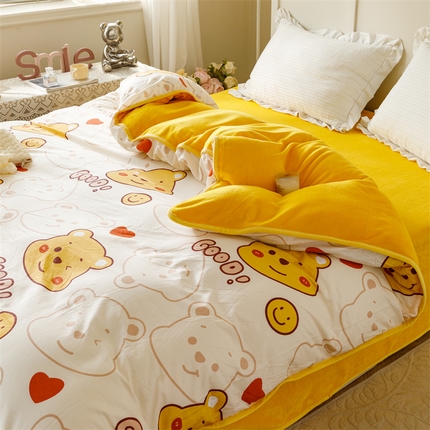 91家纺网 家纺一手货源 找家纺 （总）红粉佳人 2025新款棉加绒印花单被套