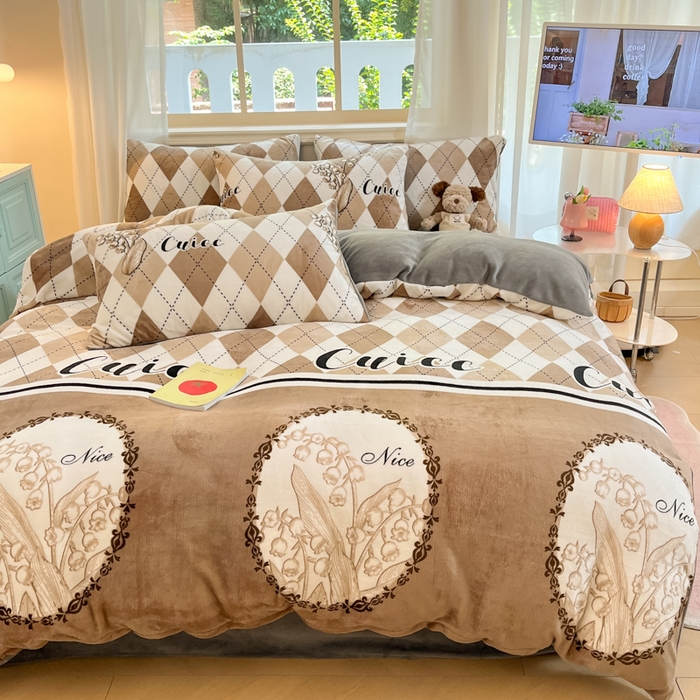 91家纺网 家纺一手货源 找家纺 卡派 2024新款冬季亲肤透气牛奶绒印花四件套 雅舍