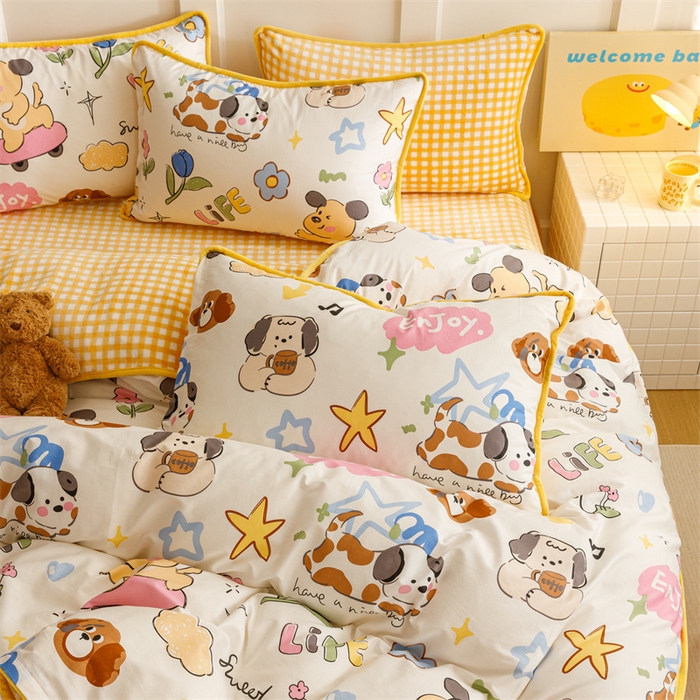 91家纺网 家纺一手货源 找家纺 红粉佳人 2025新款棉加绒印花四件套 欢乐狗