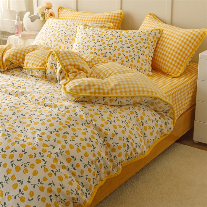 91家纺网 家纺一手货源 找家纺 红粉佳人 2025新款棉加绒印花四件套 花语-黄