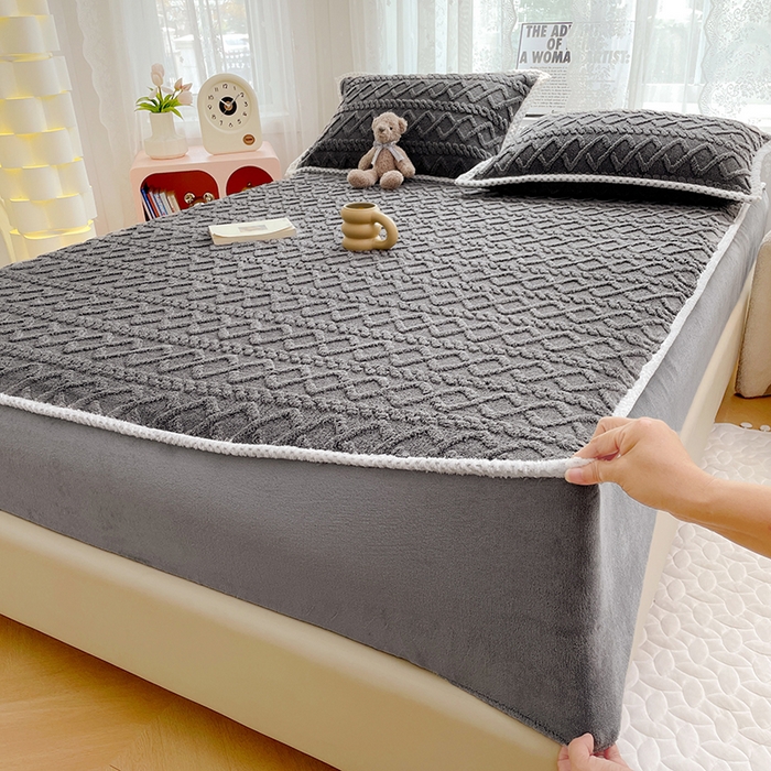 91家纺网 家纺一手货源 找家纺 梦舒羽 2025新款220克高克重塔芙绒床笠床垫保护套床单套床盖 至尊灰