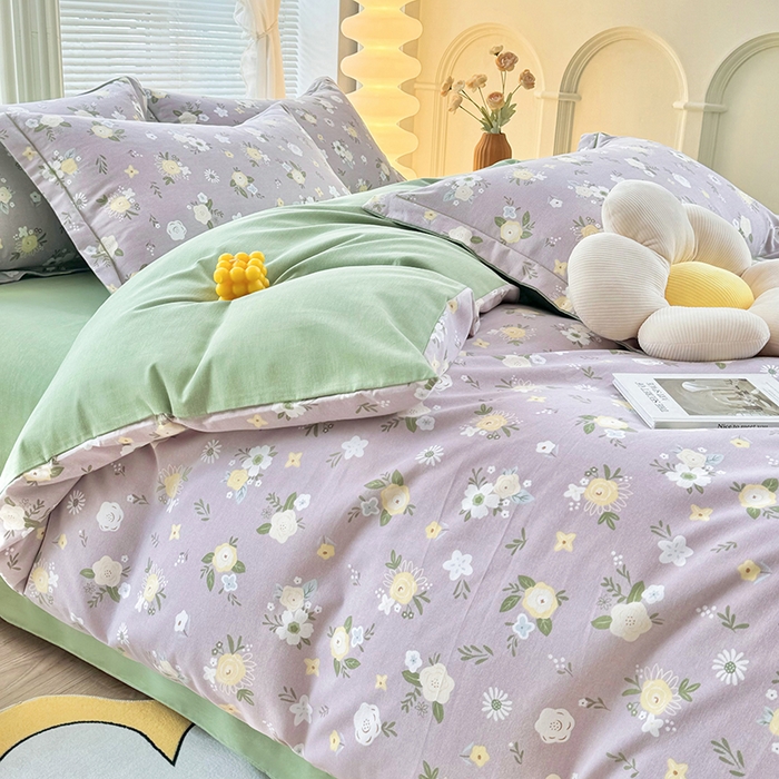 91家纺网 家纺一手货源 找家纺 优尚家纺 2025新款全棉磨毛纯棉喷气印花清新轻奢款四件套 清新款-粉韵花庭