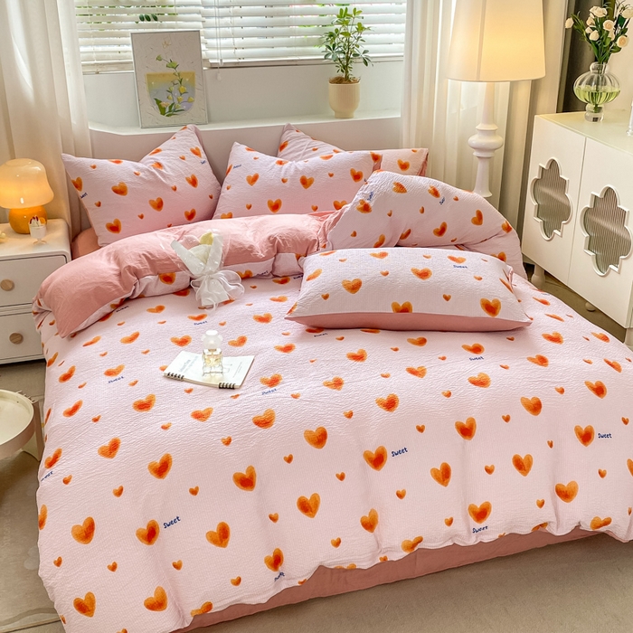 91家纺网 家纺一手货源 找家纺 悦织湾家纺 2025新款轻奢北欧风小清新印花水洗棉四件套 欢喜