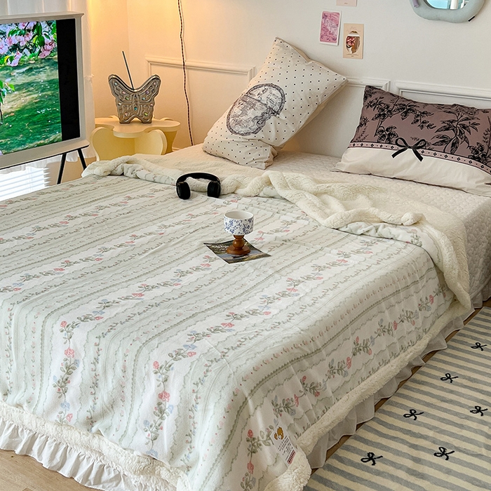 91家纺网 家纺一手货源 找家纺 昔可家纺 2024新款羊羔绒牛奶绒毛毯系列（三）-ins小清新系列 琉璃花语