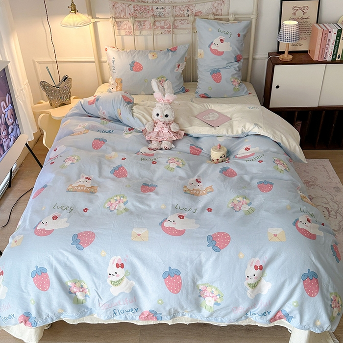 91家纺网 家纺一手货源 找家纺 昔可 2024新款13070全棉四件套系列（第三批） 草莓花束兔