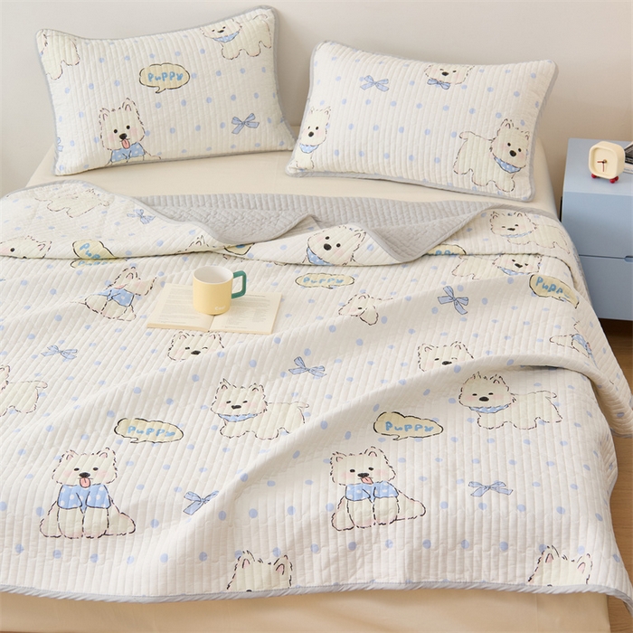 91家纺网 家纺一手货源 找家纺 美优兰 2025春款全棉单面高温砂洗床盖 小奶狗