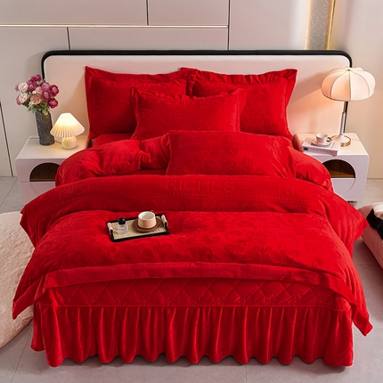 91家纺网 家纺一手货源 找家纺 （总）馨梦缘 2025新款高克重加厚牛奶绒雕花床盖款四件套-控价228