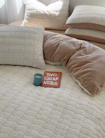 91家纺网 家纺一手货源 找家纺 2024新款全消光兔毛320克牛奶绒A类纯色立体四件套 奶白咖