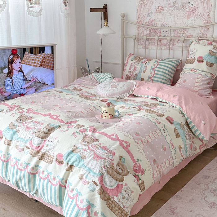 91家纺网 家纺一手货源 找家纺 昔可 2024新款13070全棉四件套系列（第三批） 熊熊茶话会