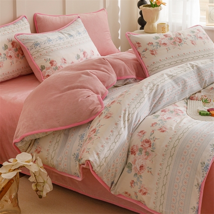 91家纺网 家纺一手货源 找家纺 (总）红粉佳人 2025新款棉加绒印花四件套