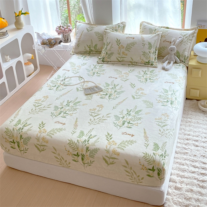 91家纺网 家纺一手货源 找家纺 凯儿家纺  2024新款加厚高克重印花系列单床笠 花叶漫舞