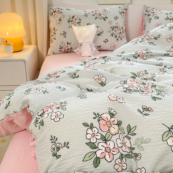 91家纺网 家纺一手货源 找家纺 悦织湾家纺 2025新款轻奢北欧风小清新印花水洗棉四件套 丁香花