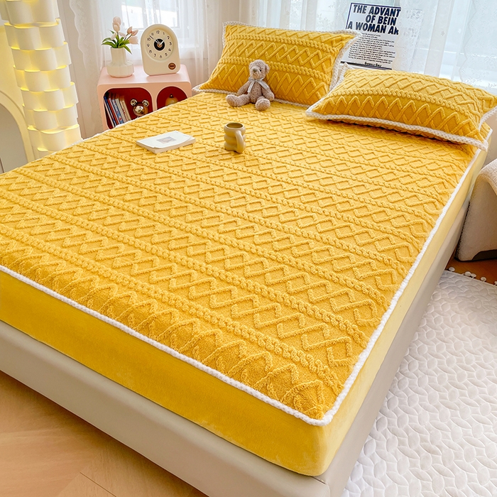 91家纺网 家纺一手货源 找家纺 梦舒羽 2025新款220克高克重塔芙绒床笠床垫保护套床单套床盖 柠檬黄