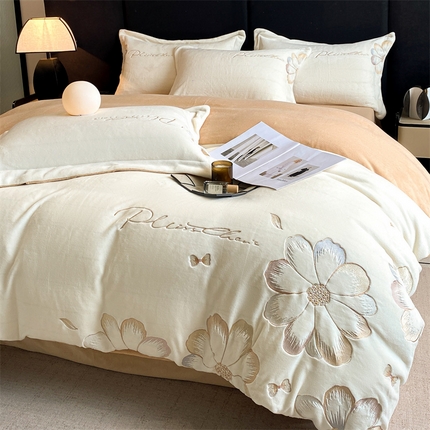 91家纺网 家纺一手货源 找家纺 （总）金牛座家纺 2025新款牛奶绒重工刺绣四件套-莫奈系列