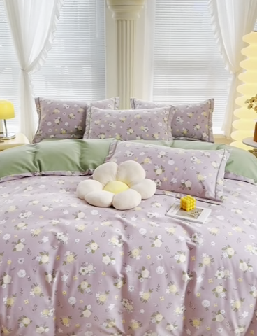 91家纺网 家纺一手货源 找家纺 优尚家纺 2025新款全棉磨毛纯棉喷气印花清新轻奢款四件套 清新款-粉韵花庭