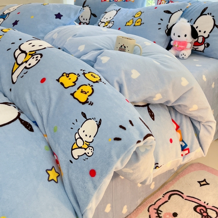 91家纺网 家纺一手货源 找家纺 2024新款三丽鸥牛奶绒小版四件套 牛奶绒小版-活力帕恰狗