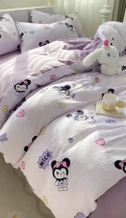 91家纺网 家纺一手货源 找家纺 悦织湾家纺 2025新款轻奢北欧风小清新印花水洗棉四件套 酷米乐