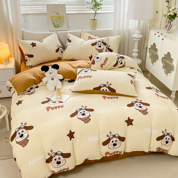 91家纺网 家纺一手货源 找家纺 悦织湾家纺 2025新款轻奢北欧风小清新印花水洗棉四件套 飞行狗