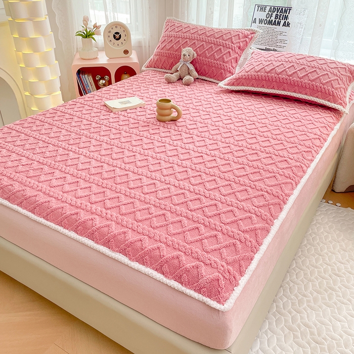 91家纺网 家纺一手货源 找家纺 梦舒羽 2025新款220克高克重塔芙绒床笠床垫保护套床单套床盖 温柔粉