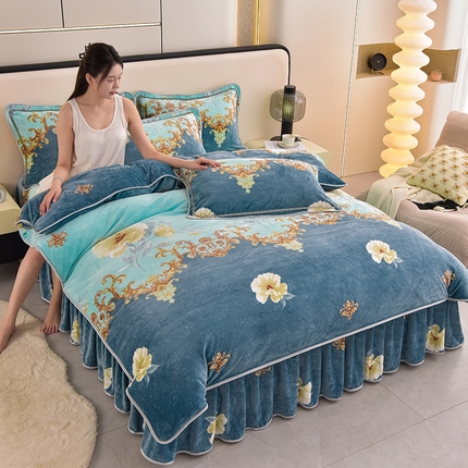 91家纺网 家纺一手货源 找家纺 （总）聚莹家纺 2024新款直播爆款牛奶绒床裙四件套8-9斤法莱绒水晶绒日产2万套