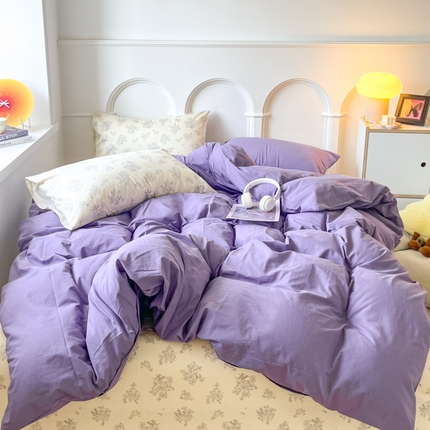 千朵 2024新款全棉水洗棉混搭双拼四件套 妍语紫