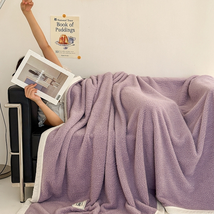 91家纺网 家纺一手货源 找家纺 沐棉 2024新款羊羔绒泰迪绒毛毯 星辰紫