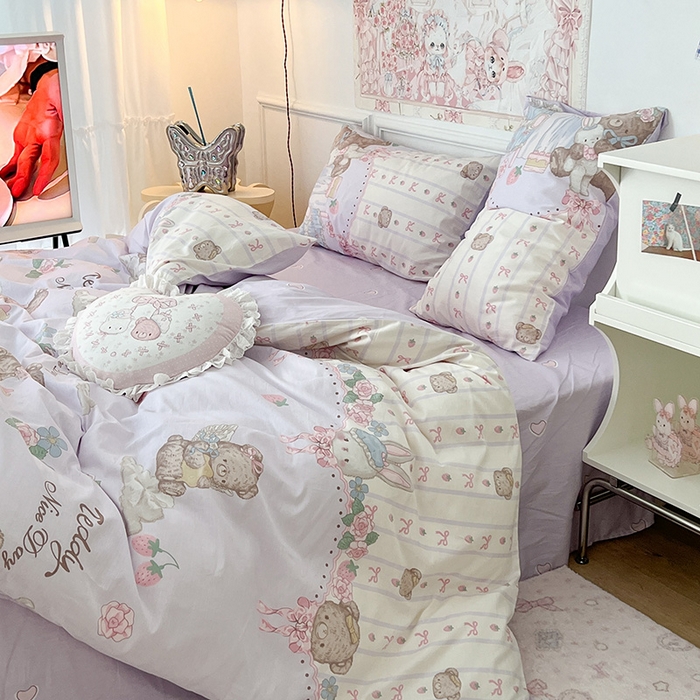 91家纺网 家纺一手货源 找家纺 昔可 2024新款13070全棉四件套系列（第三批） 小熊时光屋