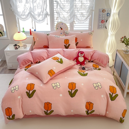 91家纺网 家纺一手货源 找家纺 （总）鸿羽樱（鸿羽樱）家纺 2025新款直播热款小清新牛奶绒四件套