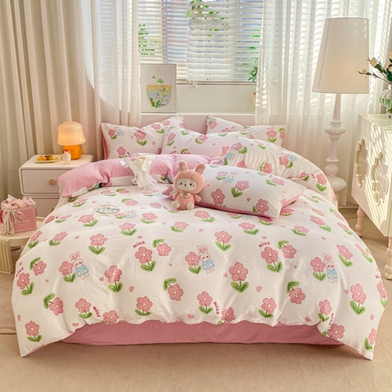 91家纺网 家纺一手货源 找家纺 （总）悦织湾家纺 2025新款轻奢北欧风小清新印花水洗棉四件套