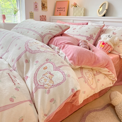 91家纺网 家纺一手货源 找家纺 （总）2024新款200g加厚防静电牛奶绒小清新四件套