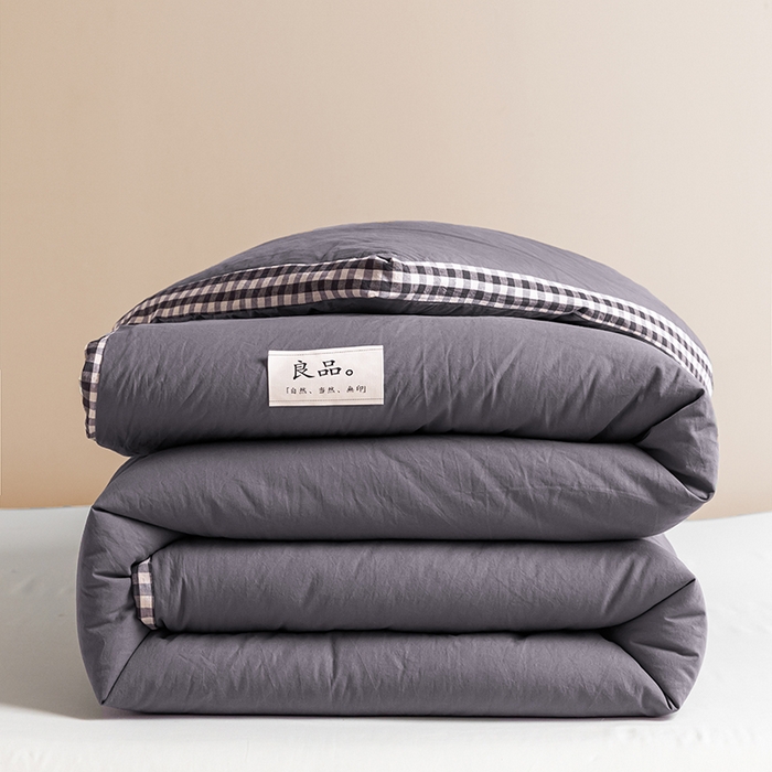 91家纺网 家纺一手货源 找家纺 2024新款无印风棋盘格立体边大豆纤维冬被 风格一 棋盘格-暗灰