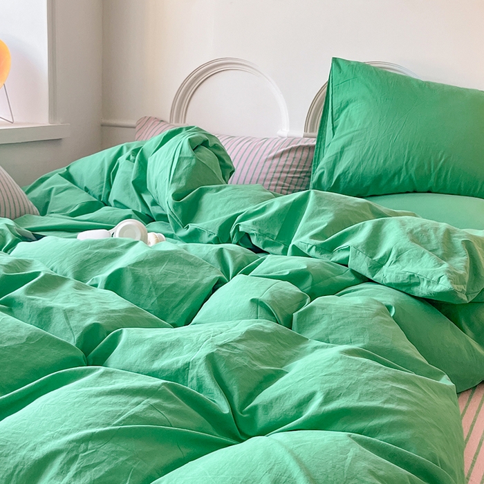 91家纺网 家纺一手货源 找家纺 （总）千朵 2024新款ins风多巴胺撞色条纹全棉水洗棉四件套-可乐系列