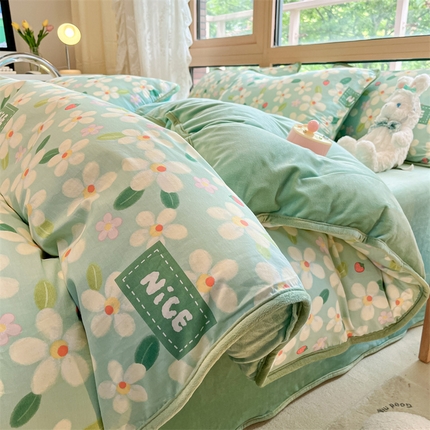 91家纺网 家纺一手货源 找家纺 (总）红粉佳人 2025新款棉加绒印花四件套